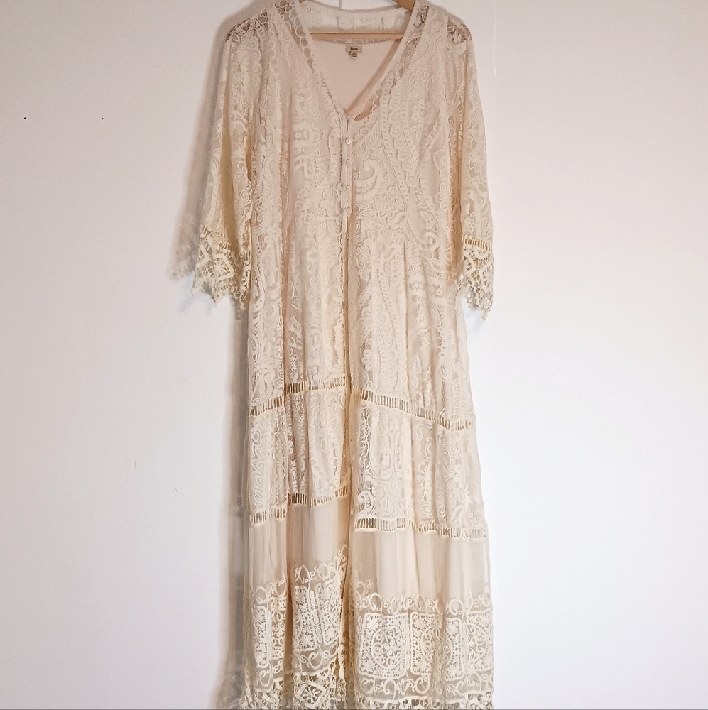 REBA COUNTRY WESTERN NATURAL CREAM CROCHET LACE RHIANNON MIDI DRESS NEW - Picture 3 of 16